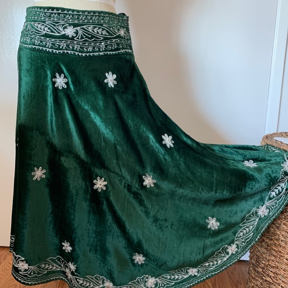 Rayon Velvet Skirt with Metallic Silver Embroidery - Picture 2 of 8